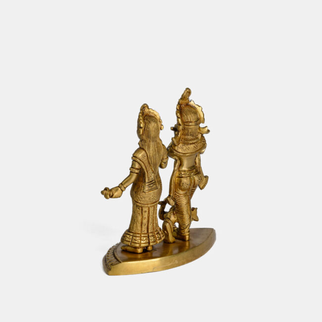 BRASS RADHA KRISHNA - STANDING WITH PEACOCK ON LOTUS CARVED BASE
