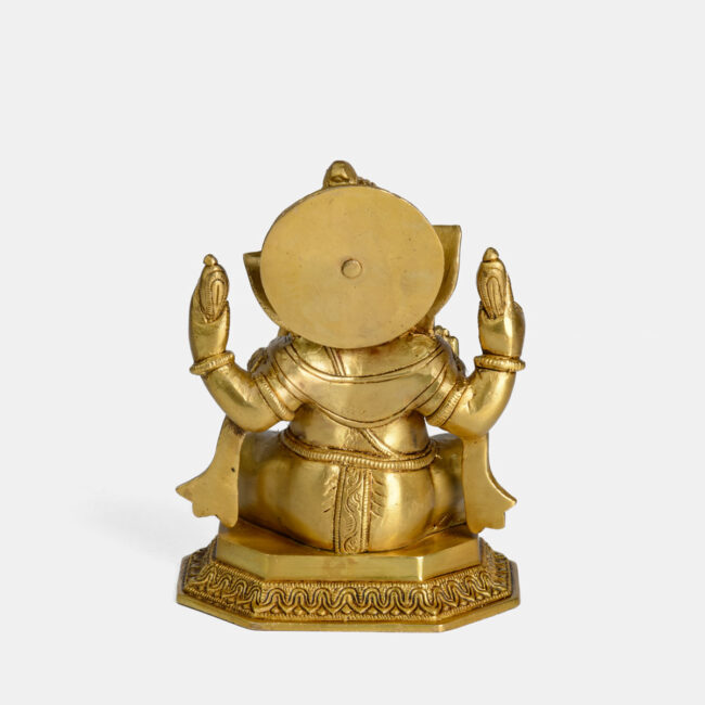 Brass Appu Ganesha - With Mukut (Crown), Seated On Octagonal Base - Image 5