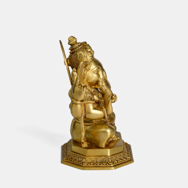 Brass Appu Ganesha - With Mukut (Crown), Seated On Octagonal Base - Image 6