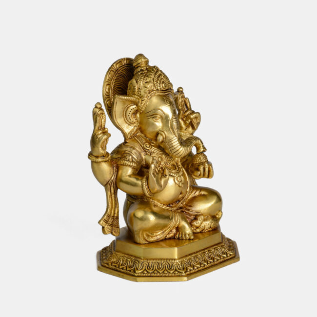 Brass Appu Ganesha - With Mukut (Crown), Seated On Octagonal Base - Image 7