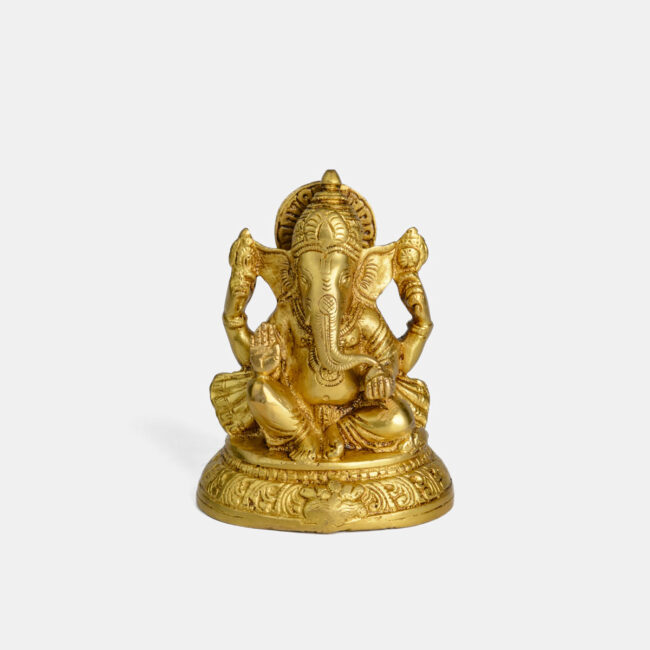 Brass Ganesha - Seated On Yalli Carved Base - Image 2