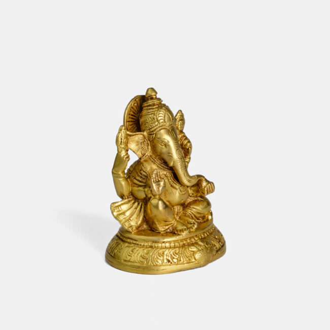 Brass Ganesha - Seated On Yalli Carved Base - Image 7