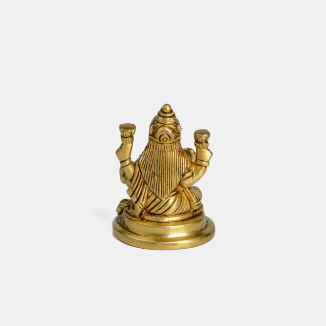 BRASS LAXMI - SEATED WITH OWL, ON ROUND BASE