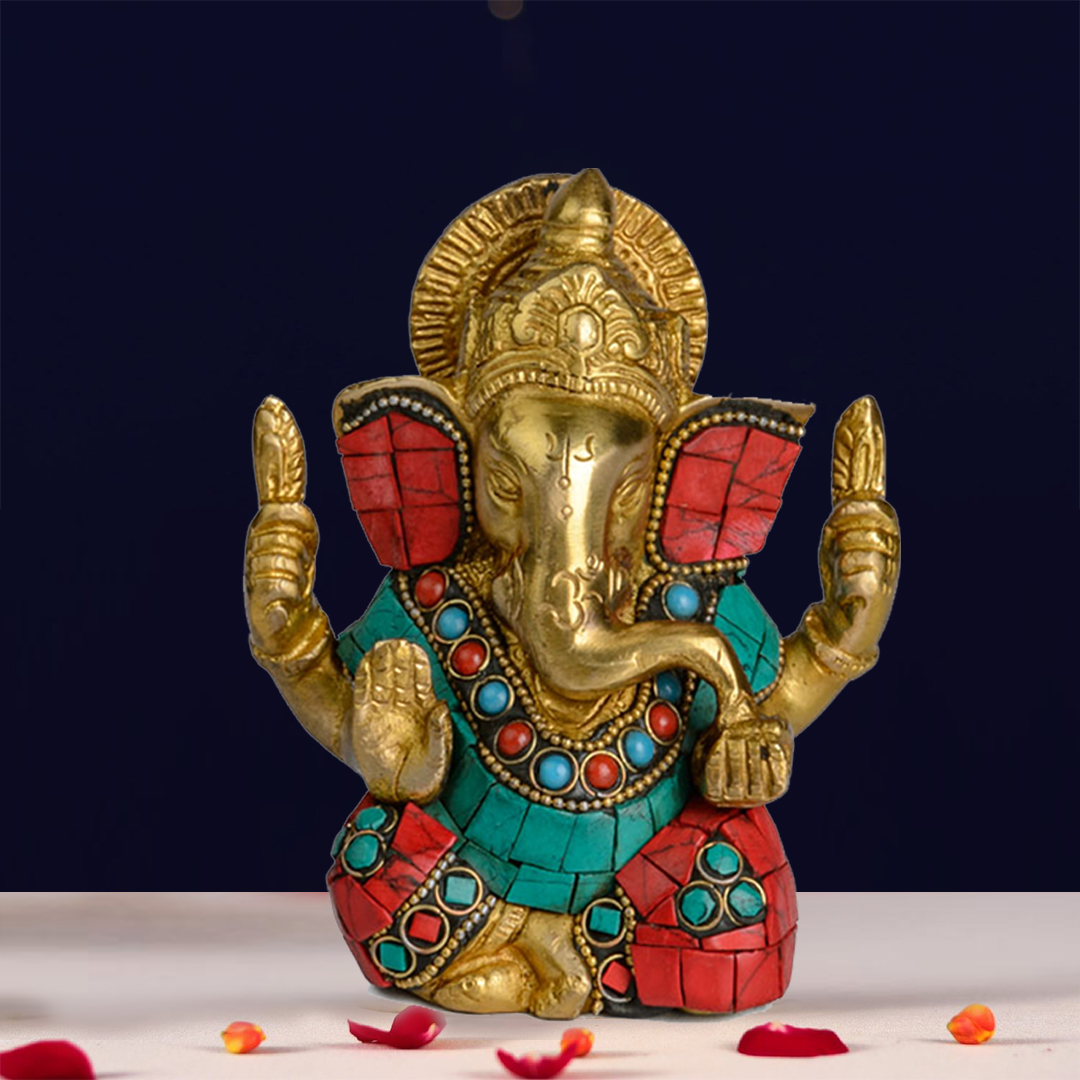 Brass Appu Ganesha – With Mukut (Crown)