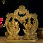 BRASS GANESHA & LAXMI - SEATED ON PALMS, WITH CARVED BASE & ARCH
