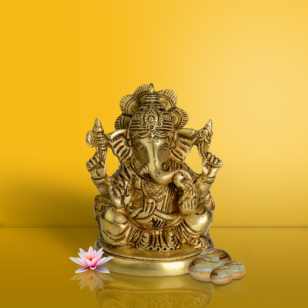 Brass Ganesha – With Flower Halo