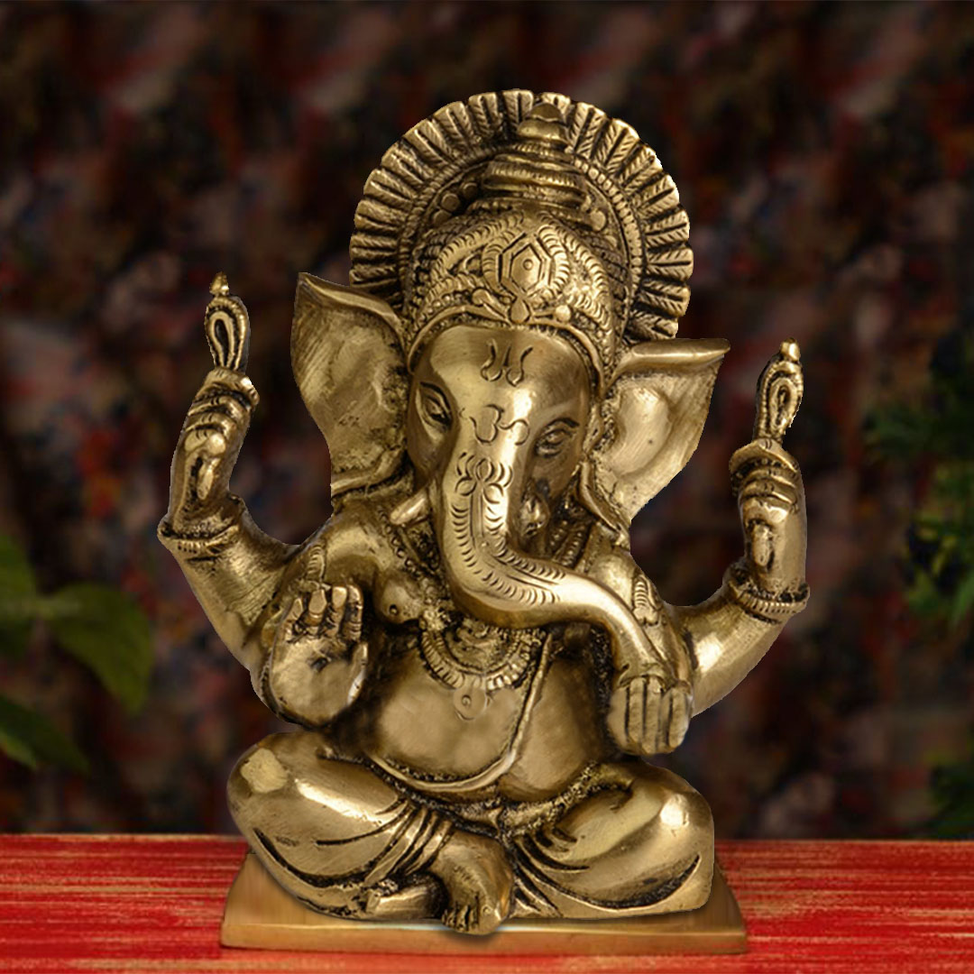 Brass Appu Ganesha – With Mukut (Crown)
