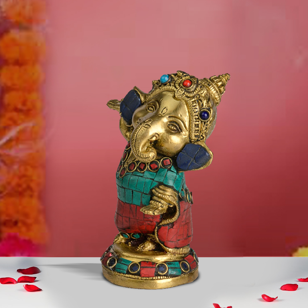 Brass Blissful Baby Ganesha – Dancing