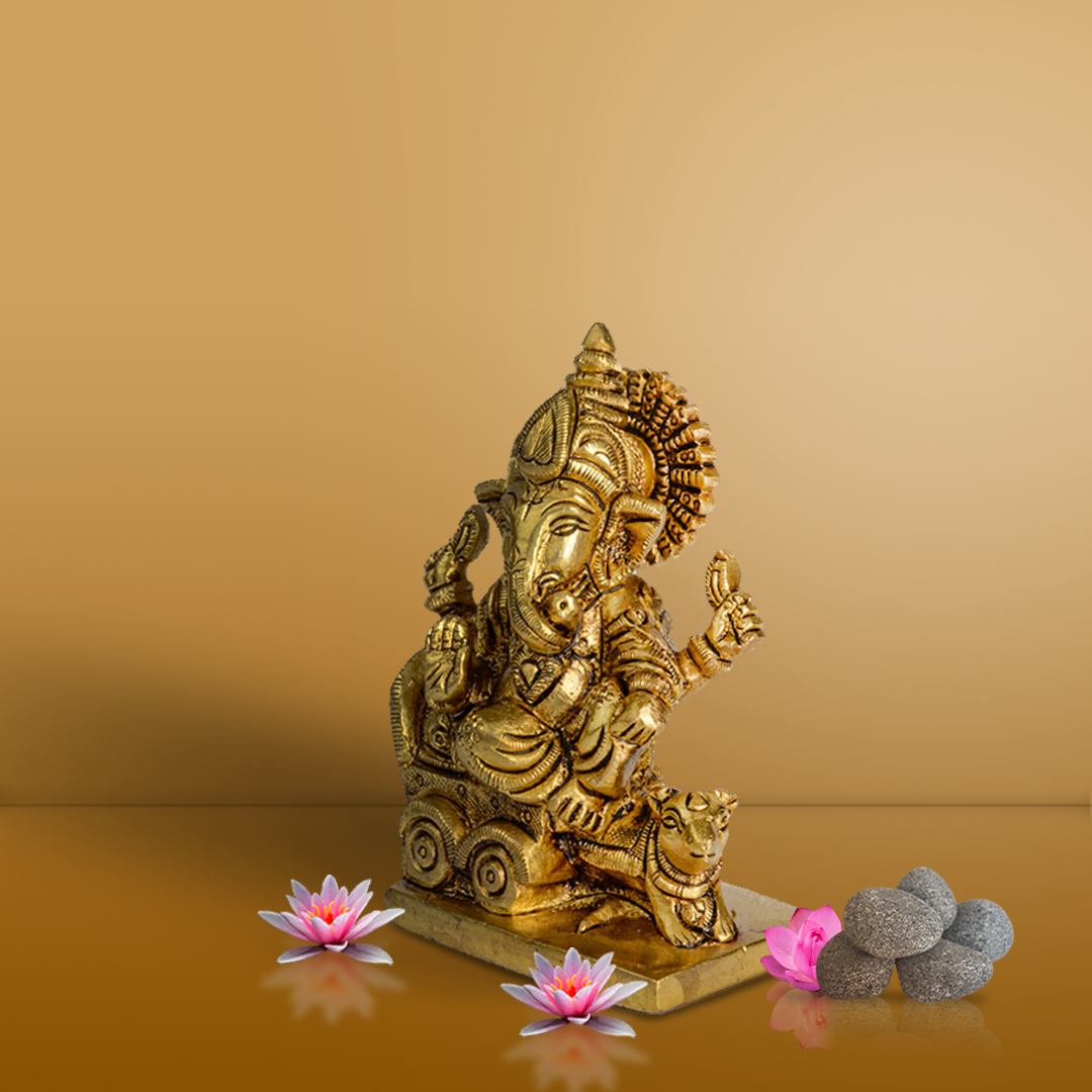 Brass Ganesha – Seated On Rat Driven Rath (Chariot)