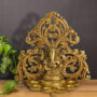 BRASS GANESHA - WITH CARVED PARDI & 5 DIYAS IN FRONT; WALL / TABLE PIECE