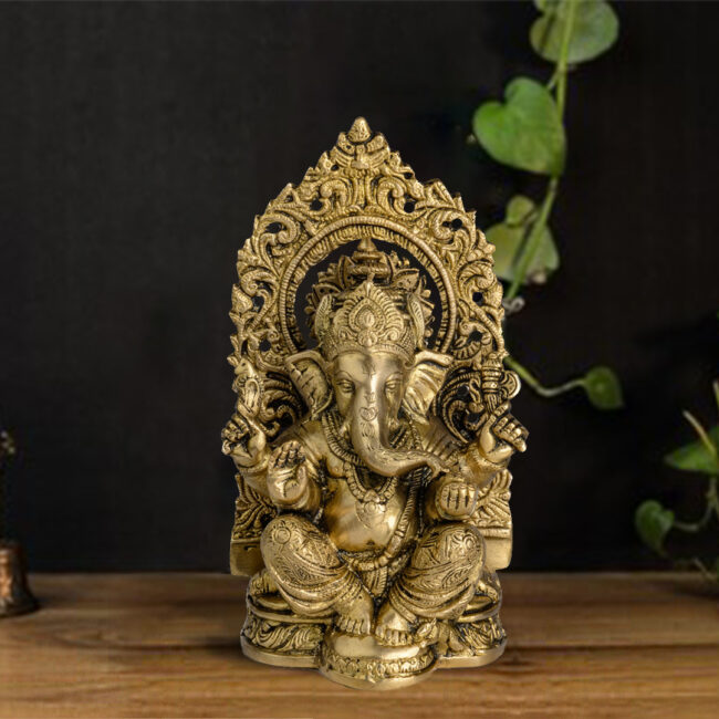 BRASS GANESHA - INTRICATE CARVED, WITH CARVED PARDI