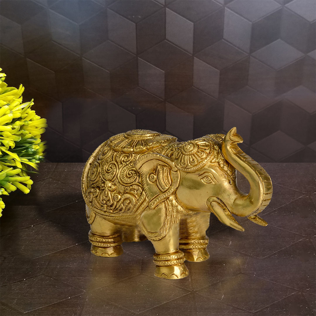 Brass Elephant – With Carving