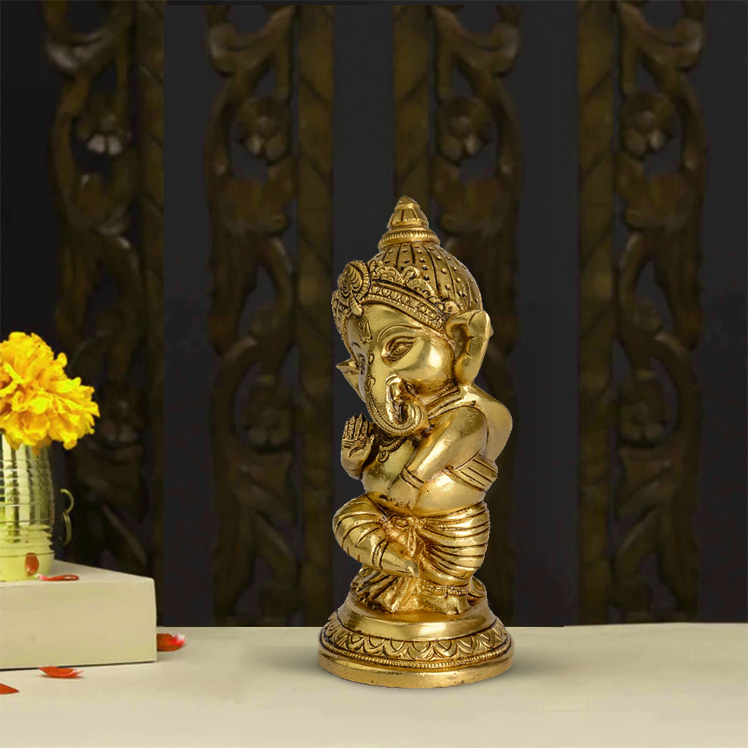 Brass Blissful Baby Ganesha – Dancing