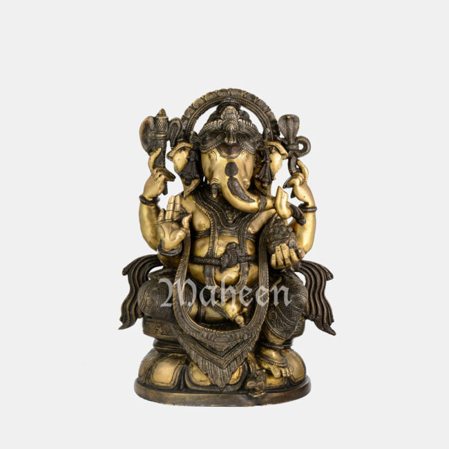 Brass Ganesha - Seated On Lotus Base - Image 2
