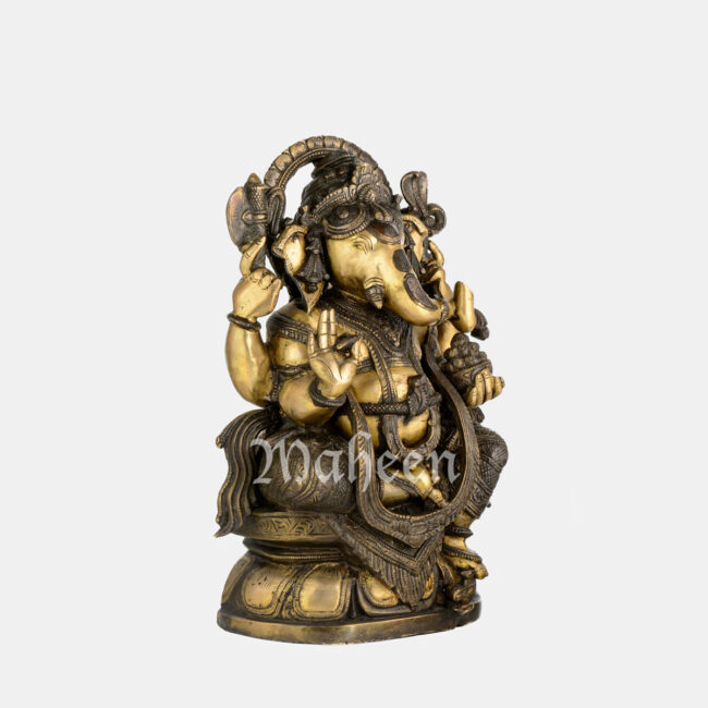 Brass Ganesha - Seated On Lotus Base - Image 3