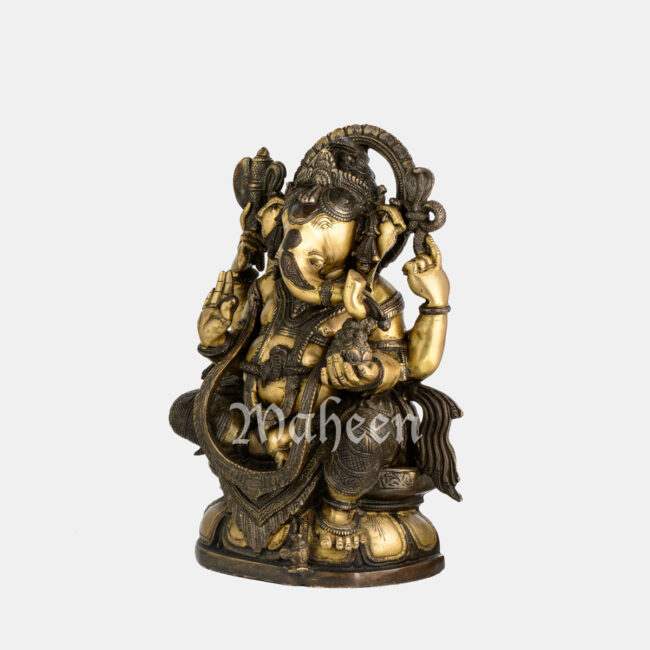 Brass Ganesha - Seated On Lotus Base - Image 4