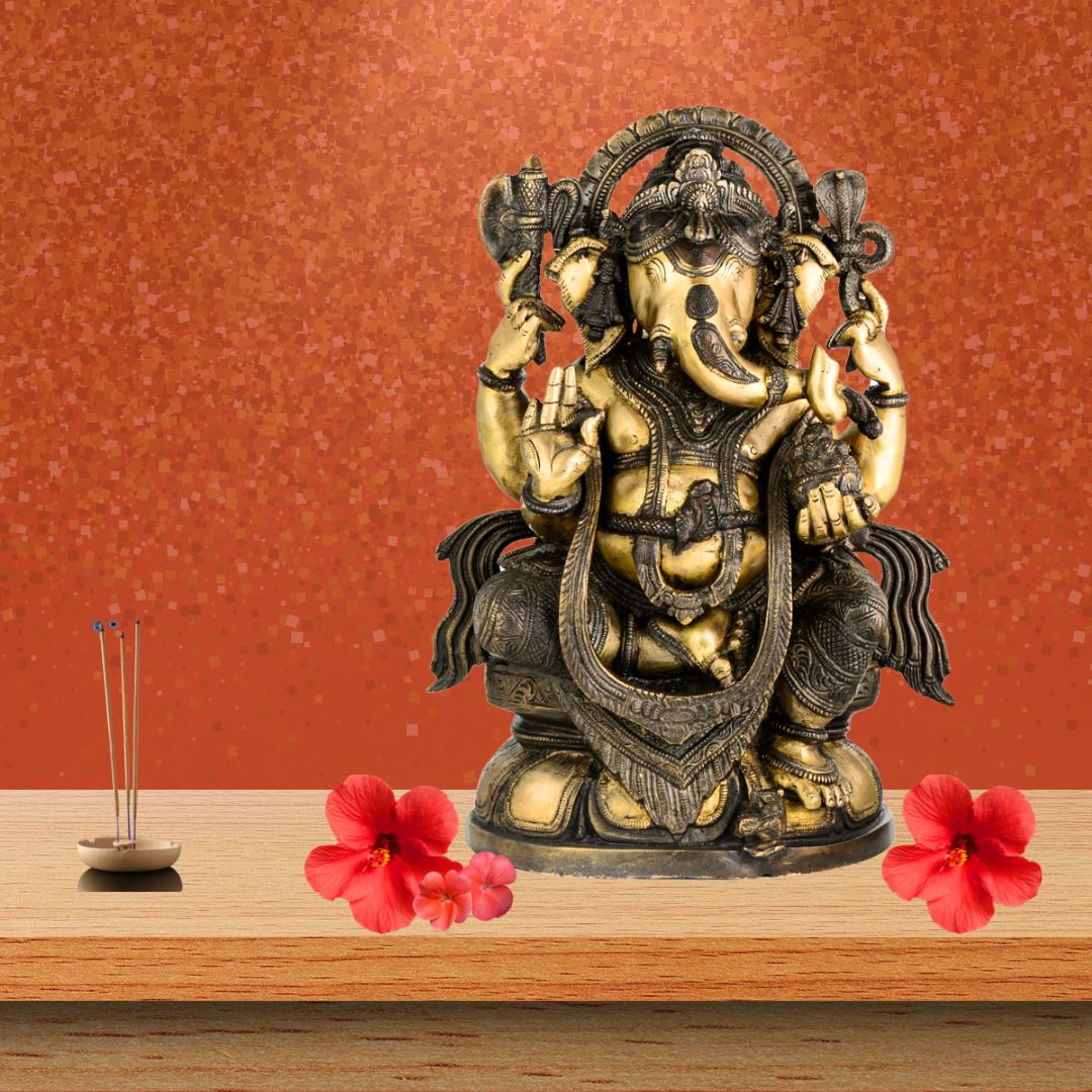 Brass Ganesha – Seated On Lotus Base