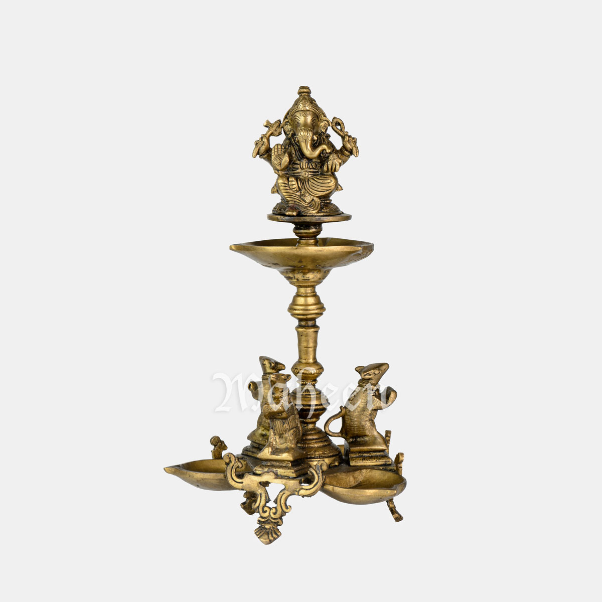 Brass Ganesha Lamp – With 3 Mice On Base