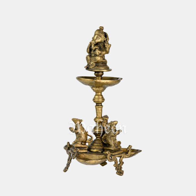 Brass Ganesha Lamp - With 3 Mice On Base - Image 5