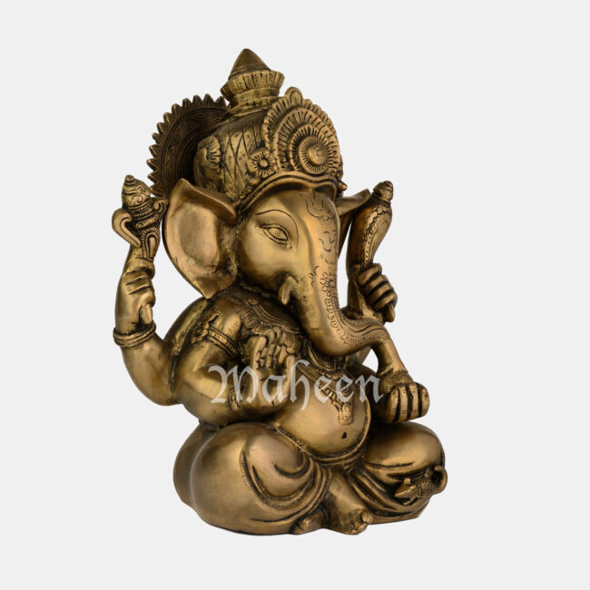Brass Appu Ganesha - With Mukut (Crown) - Image 4