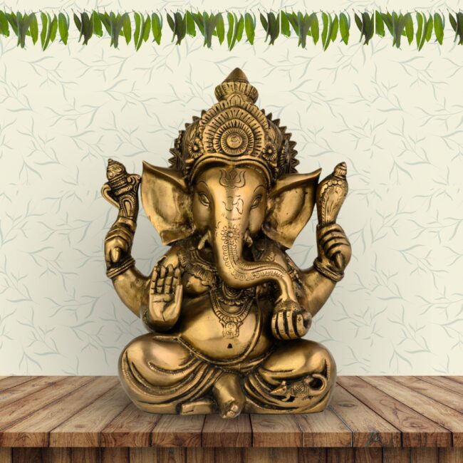 Brass Appu Ganesha - With Mukut (Crown)
