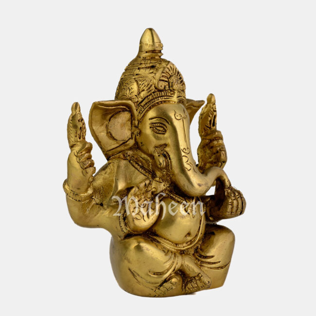 Brass Appu Ganesha - With Mukut (Crown) - Image 3