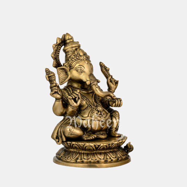 Brass Ganesha - Seated On Lotus Base - Image 3