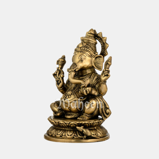Brass Ganesha - Seated On Lotus Base - Image 4