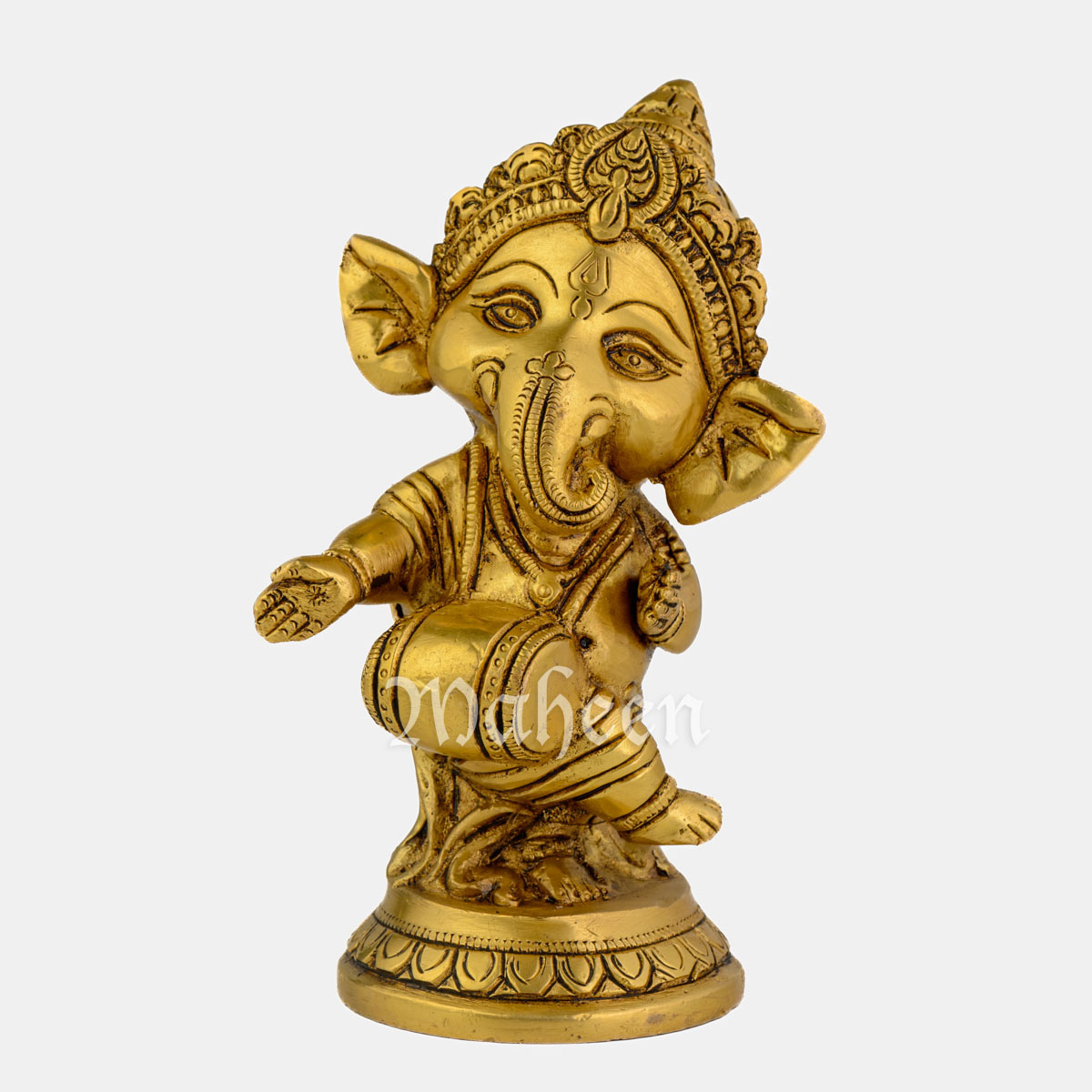 Brass Blissful Baby Ganesha – Dancing, Playing Dholak