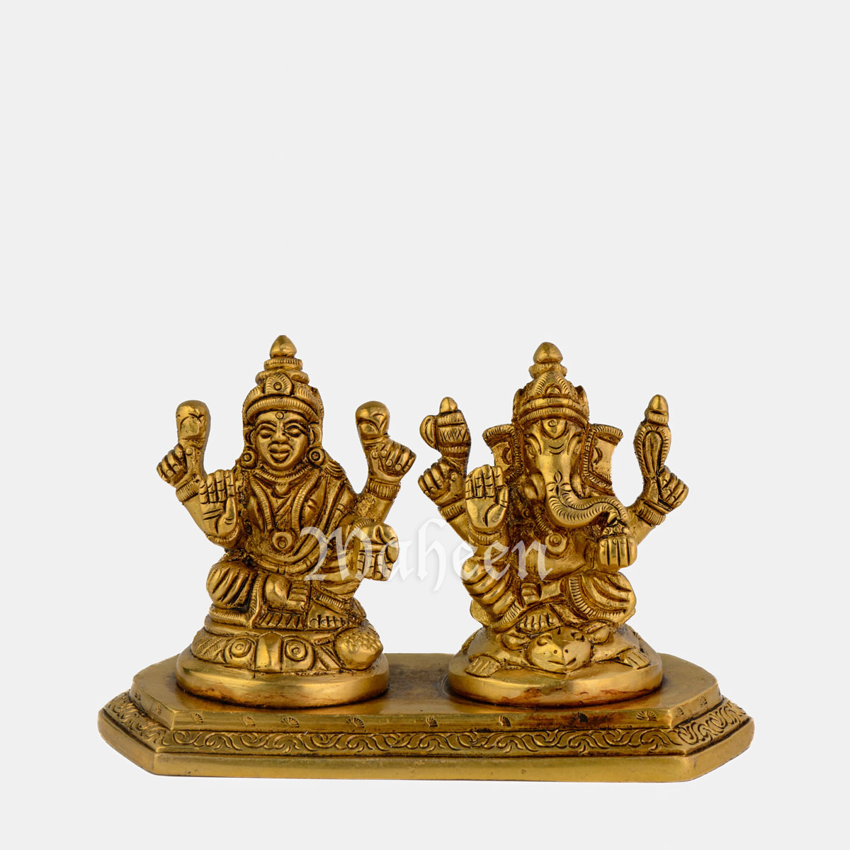 Brass Ganesha & Laxmi – Seated On Base