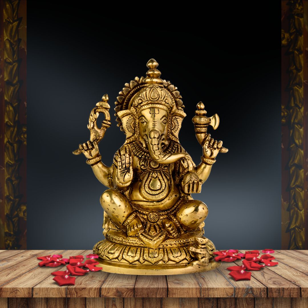 Brass Ganesha – Seated On Lotus Base