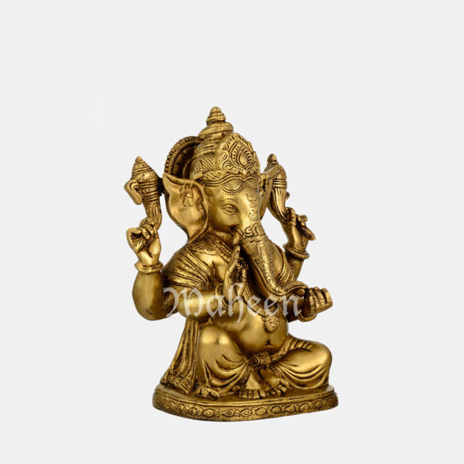 Brass Ganesha - With Big Ears, Seated On Oval Lotus Base - Image 3