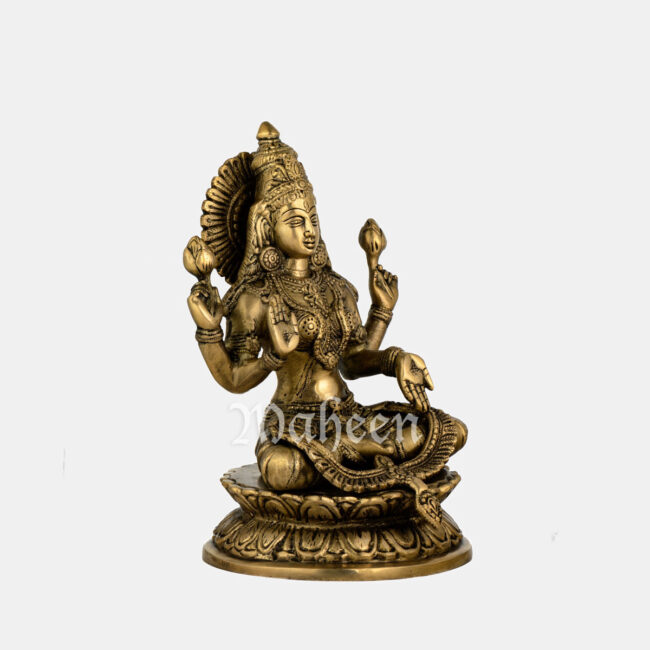 Brass Laxmi - Seated On Lotus Base - Image 3