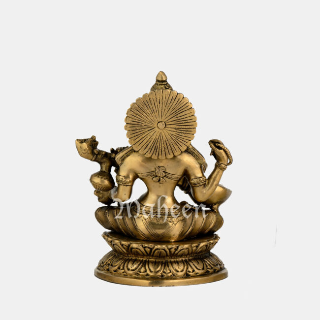 Brass Saraswati - Seated On Lotus Base - Image 5