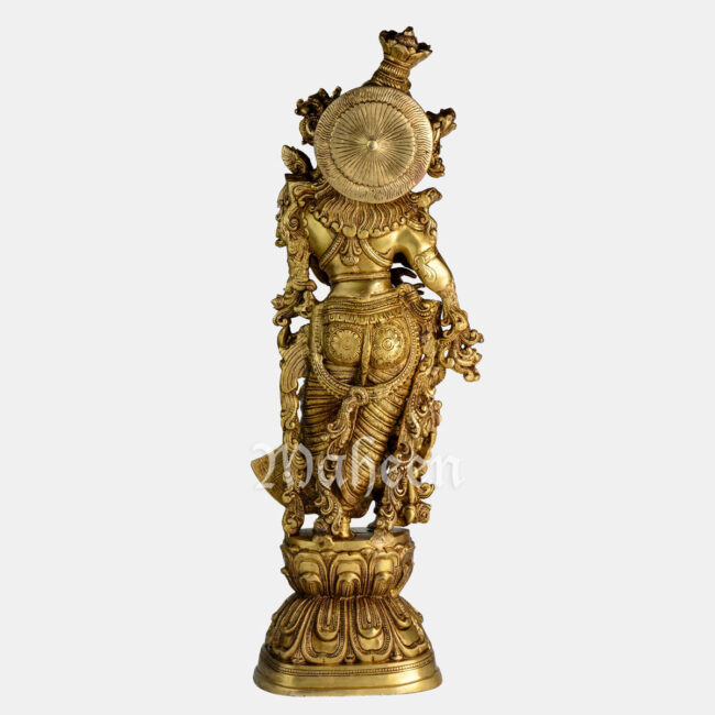 Brass Radha - Dancing On Lotus Carved Base - Image 5