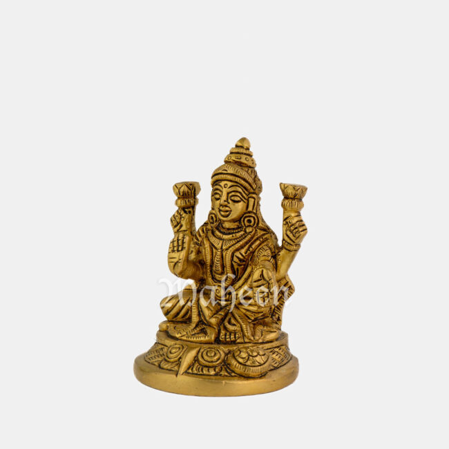 Brass Laxmi - Seated On Owl Carved Base - Image 3