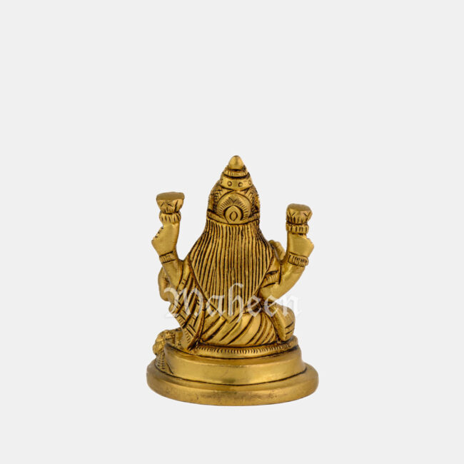 Brass Laxmi - Seated On Owl Carved Base - Image 5