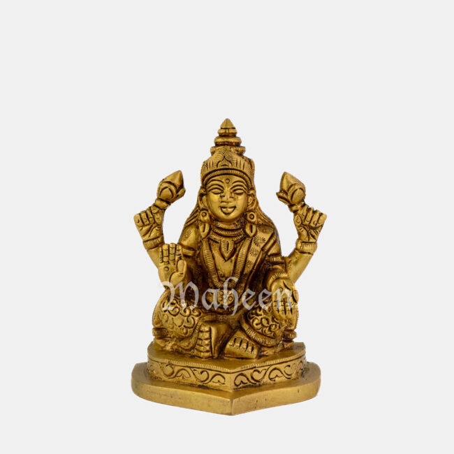 Brass Laxmi - Seated On Leaf Shaped Base