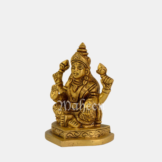 Brass Laxmi - Seated On Leaf Shaped Base - Image 4