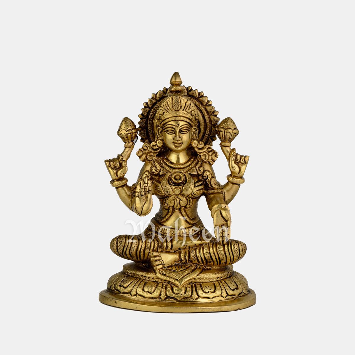 Brass Laxmi – Seated On Lotus Carved Base