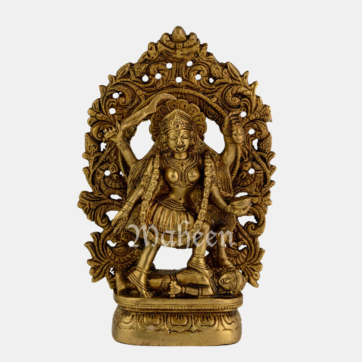 Brass Kali – With Intricate Carved Prabhavali