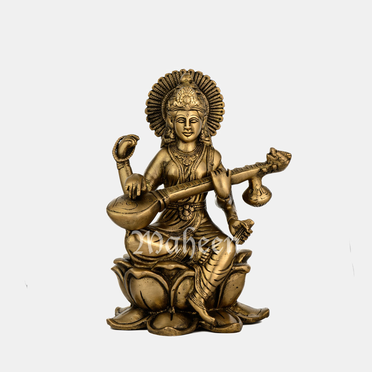 Brass Saraswati – Seated On Lotus